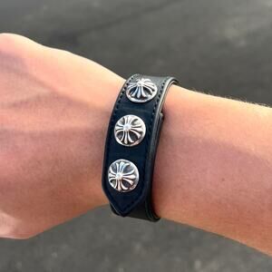 Authentic Chrome Hearts Cross Snap Leather Bracelet